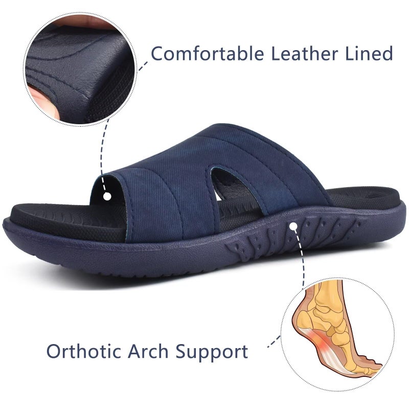 KuaiLu Womens Fashion Orthotic Slides Ladies Lightweight Athletic Yoga Mat Sandals Slip On Thick Cushion Slippers Sandals With Comfortable Plantar Fasciitis Arch Support Navy Blue Size 7 - Image 4