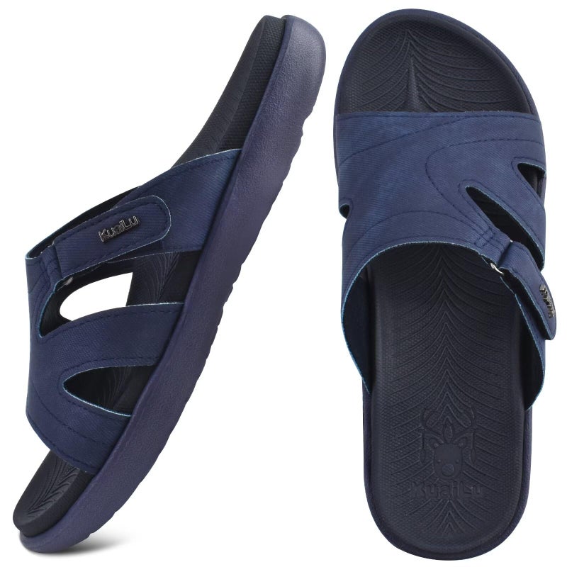 KuaiLu Womens Fashion Orthotic Slides Ladies Lightweight Athletic Yoga Mat Sandals Slip On Thick Cushion Slippers Sandals With Comfortable Plantar Fasciitis Arch Support Navy Blue Size 7 - Image 3