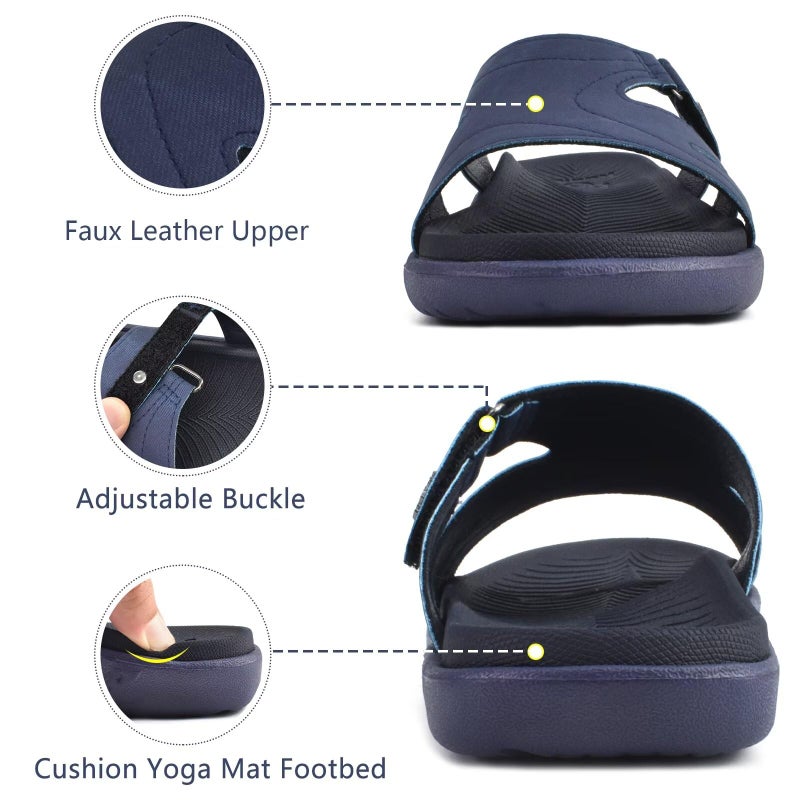 KuaiLu Womens Fashion Orthotic Slides Ladies Lightweight Athletic Yoga Mat Sandals Slip On Thick Cushion Slippers Sandals With Comfortable Plantar Fasciitis Arch Support Navy Blue Size 7 - Image 5