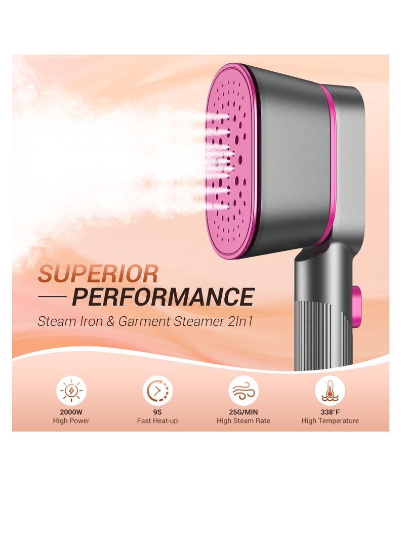 Excefore Handheld Steamer for Clothes, Portable Steamer For Clothes, 2 in 1 Fabric Wrinkle Remover and Clothing Iron, 2000W Powerful Clothes Steamer, 9 Second Fast Heat-up, for Home, Office and Travel - Image 2