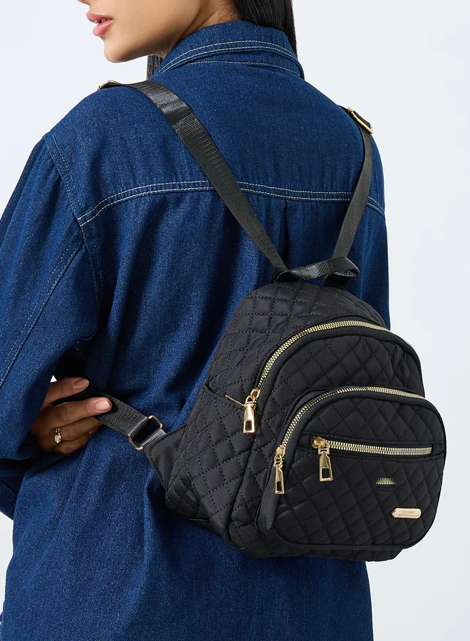 Styli  Quilted Metal Patch Detail Backpack for Women | Best Price UAE