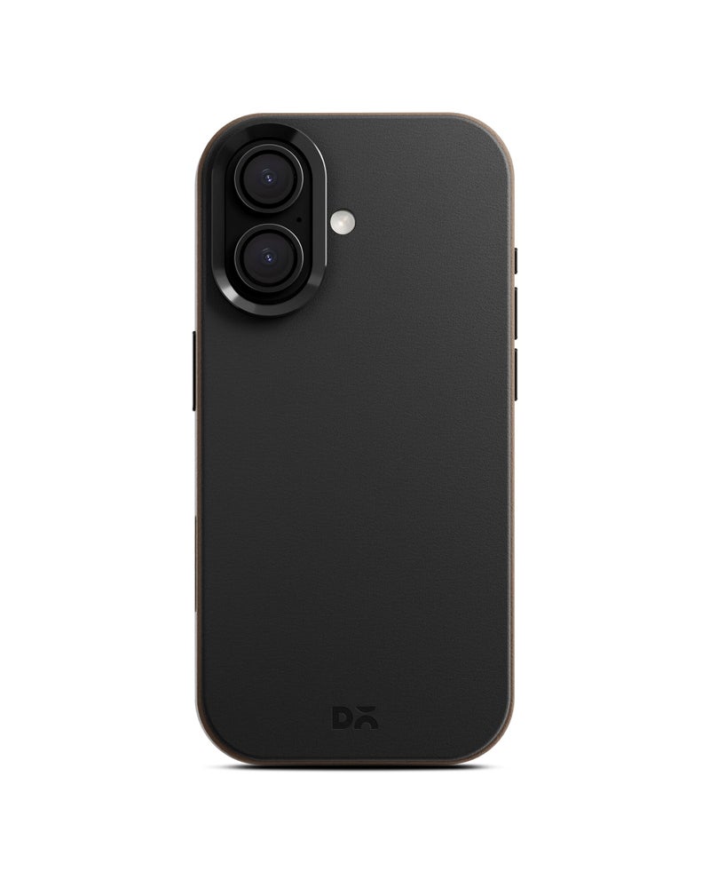 DailyObjects Leatherite Case for iPhone 16 Compatible with Mag-Safe Wireless Charging | Black-Beige Hybrid Magnetic Back Cover - Image 1