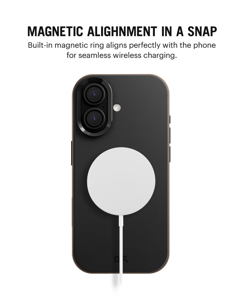DailyObjects Leatherite Case for iPhone 16 Compatible with Mag-Safe Wireless Charging | Black-Beige Hybrid Magnetic Back Cover - Image 2