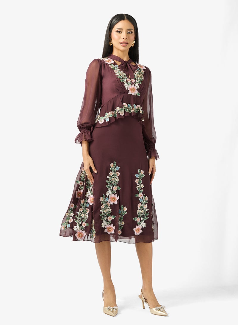 فروك اند فرل فستان ميدي بأكمام بالون - Image 4