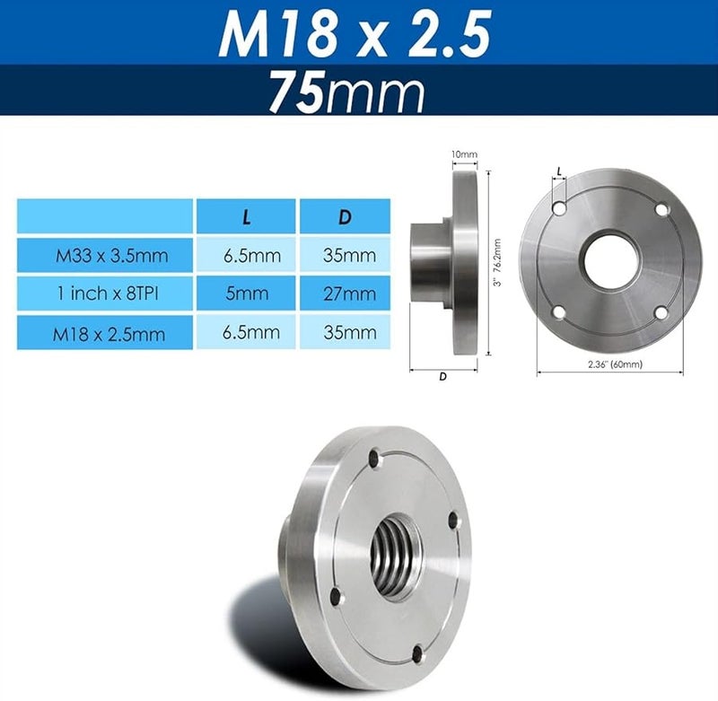 مشبك مخرطة الخشب فلنجة فولاذية ملولبة 100 مم M33x3.5 لأدوات خراطة الخشب - Image 3