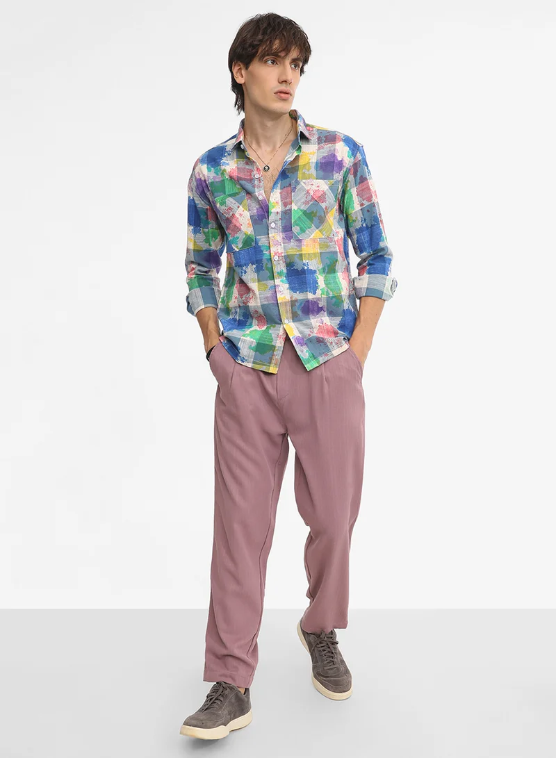 Campus Sutra Men's Multicolour Splash Check Oversized Shirt