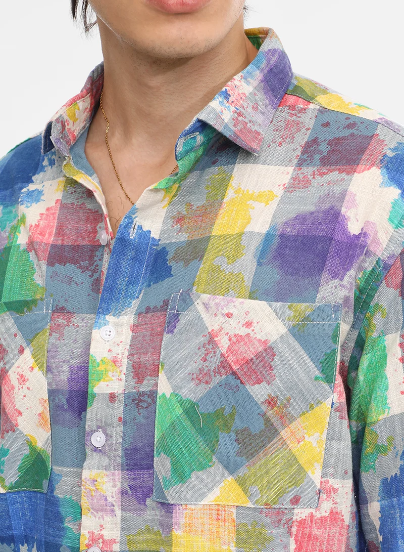 Campus Sutra Men's Multicolour Splash Check Oversized Shirt