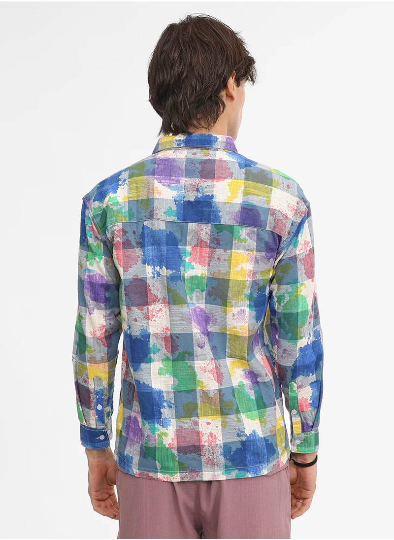 كامبوس سوترا Men's Multicolour Splash Check Oversized Shirt