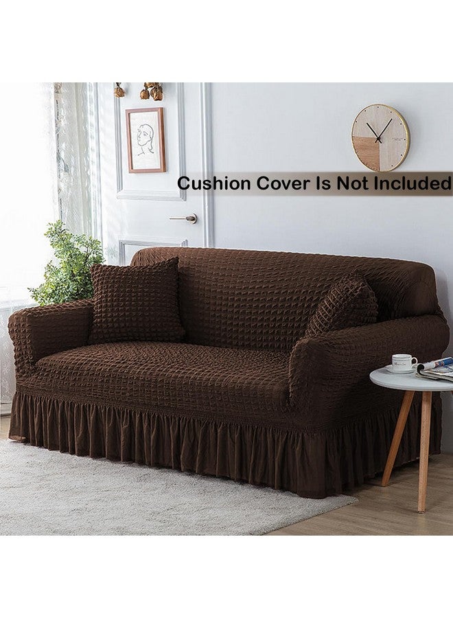 Lukzer 320 GSM Stretchable 5 Seater Turkish Sofa Cover Universal Couch Protector Bubble Fabric with Frill Universal Big Elasticity Slipcover (Coffee Brown/SC-097-05) - Image 4