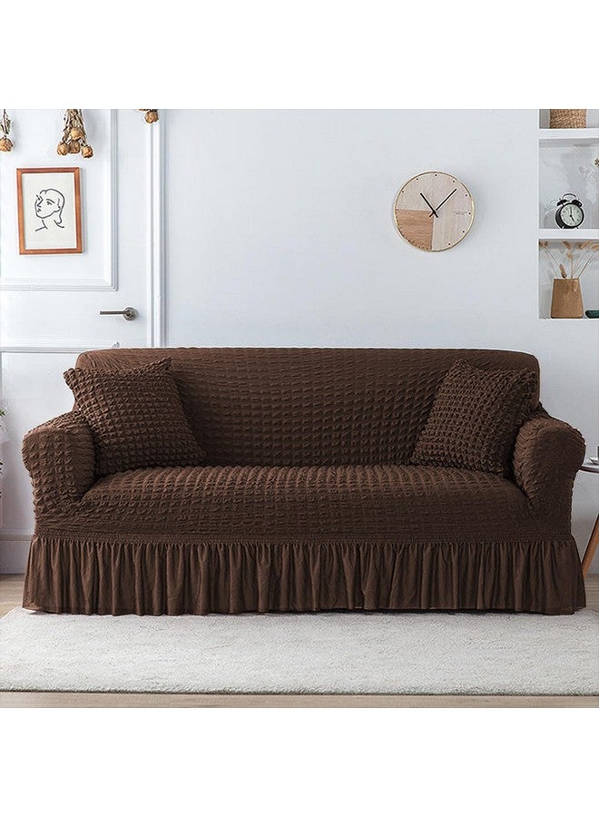 Lukzer 320 GSM Stretchable 5 Seater Turkish Sofa Cover Universal Couch Protector Bubble Fabric with Frill Universal Big Elasticity Slipcover (Coffee Brown/SC-097-05) - Image 5