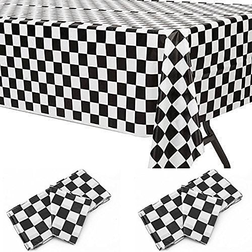 Adorox Pack of 2 Checkered Plastic Table Cover Disposable Reusable Picnic Race Car Birthday Party Theme