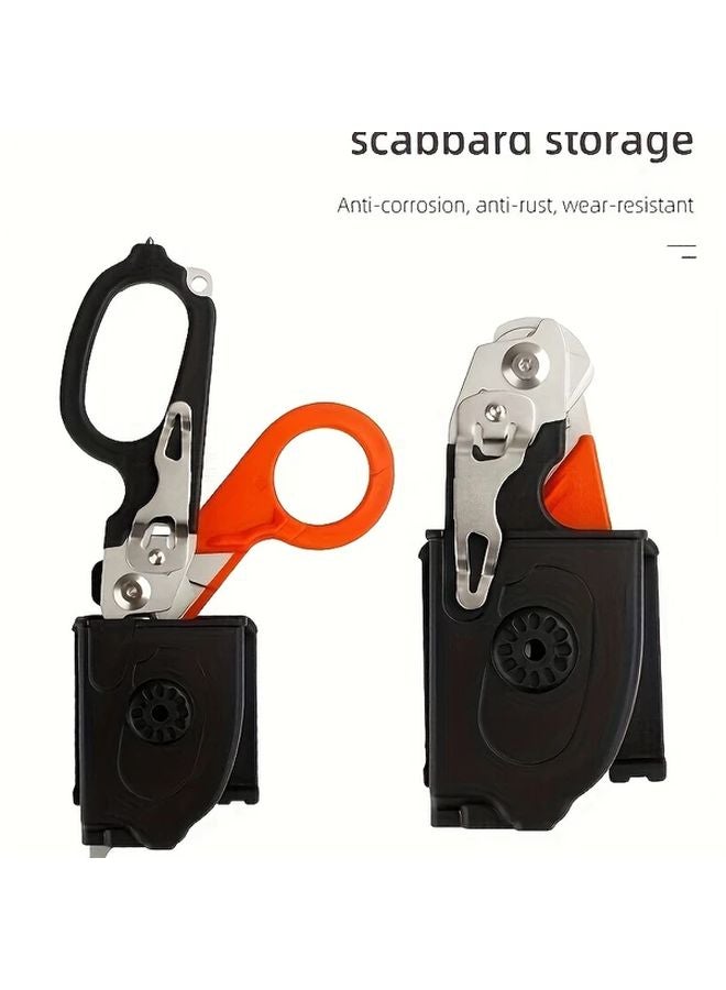 مقص الصدمات متعدد الاستخدامات 6 في 1 من Orange Black بالفولاذ المقاوم للصدأ مع غمد بلاستيكي - Image 2