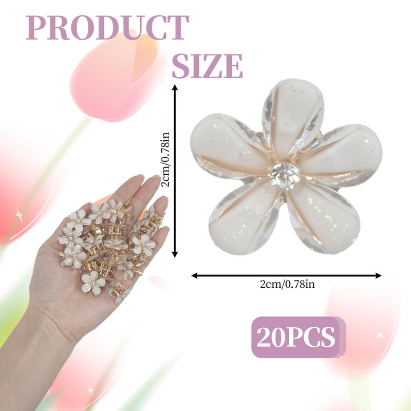 Aesnoun 20 Pcs Small Mini Flower Hair Clips, Mini White Flower Claw Design, Sweet Artificial Bangs Clips Decorative, Decorative Cute Hair Accessories for Women and Girls Party Birthday Festival (White) - Image 2
