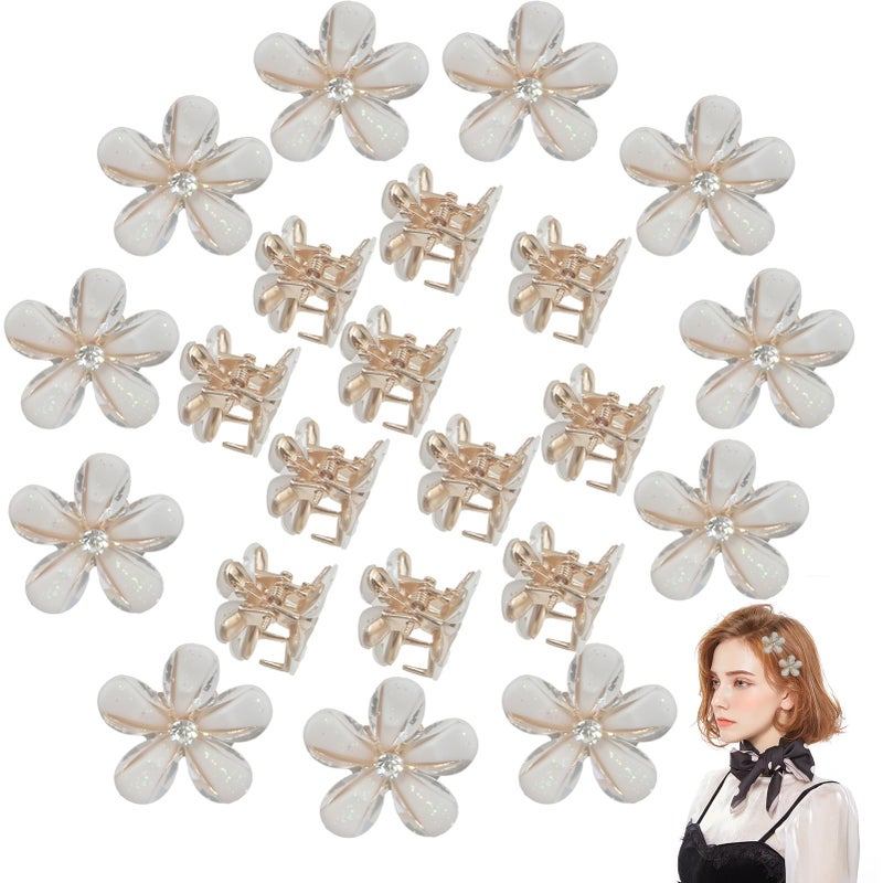 Aesnoun 20 Pcs Small Mini Flower Hair Clips, Mini White Flower Claw Design, Sweet Artificial Bangs Clips Decorative, Decorative Cute Hair Accessories for Women and Girls Party Birthday Festival (White) - Image 1