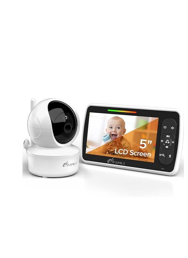 iFamily - Baby Monitor - 5” Large Display Video Baby Monitor with Remote Pan-Tilt-Zoom |Infrared Night Vision, Temperature Display, Lullaby, Two Way Audio |960ft Range Baby Monitor with Camera and Audio - Image 1