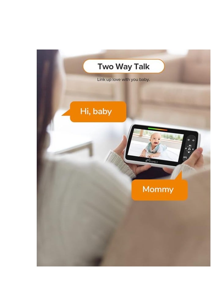 iFamily - Baby Monitor - 5” Large Display Video Baby Monitor with Remote Pan-Tilt-Zoom |Infrared Night Vision, Temperature Display, Lullaby, Two Way Audio |960ft Range Baby Monitor with Camera and Audio - Image 1