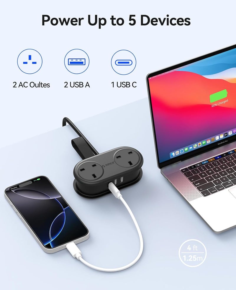 Orico Travel Power Strip, 2 Outlets 3 USB Ports (1 USB C), 3250W 13A, Compact and Rollable Extension Cord for Hotel Travel Essentials Cruise Approved Power Strip-AP3 Black - Image 3