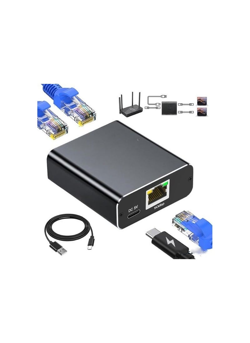 ماركة غير محددة مقسم إيثرنت 1 إلى 2 – مفتاح شبكة جيجابت بسرعة 1000 ميجابت مع كابل طاقة USB-C 