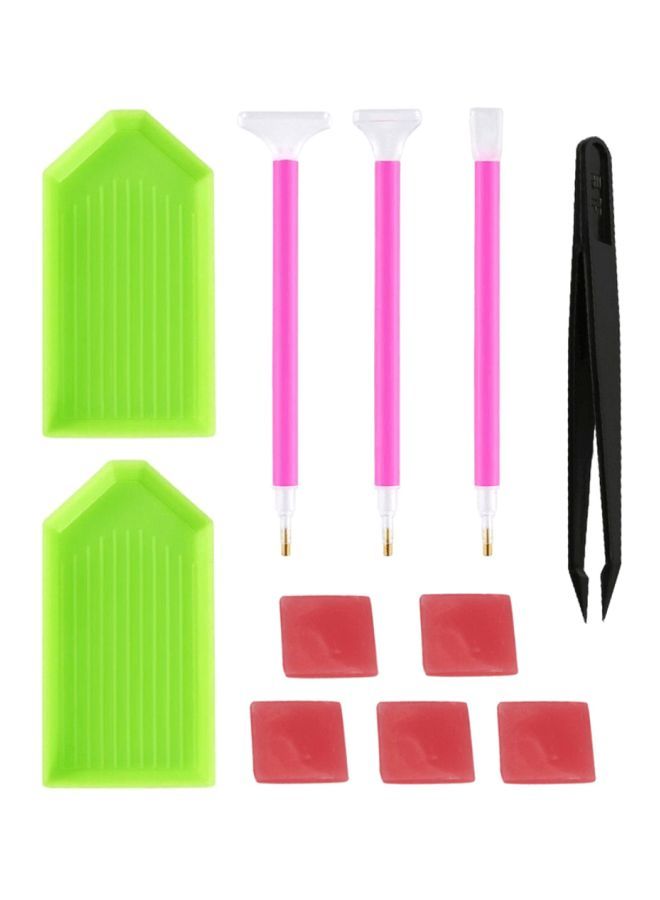 Loquat 11-Piece 5D Diamond Painting Tool Set Green/Pink/White - Image 1