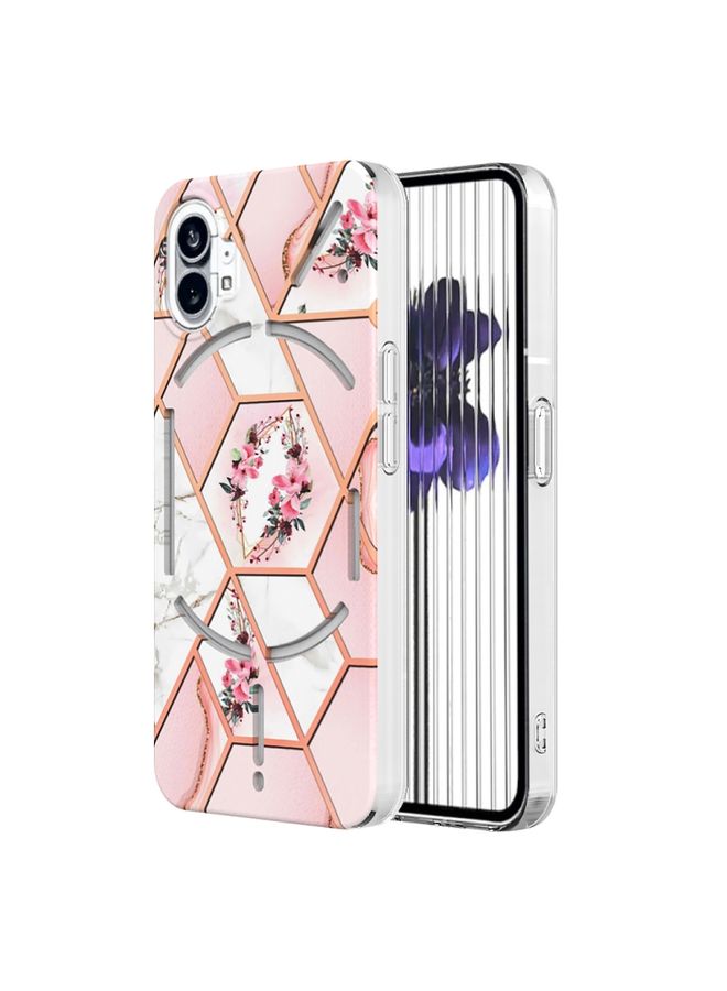 Case Cover For Nothing Phone 1 Electroplating Marble Flower Pattern TPU Phone Case Pink Flower