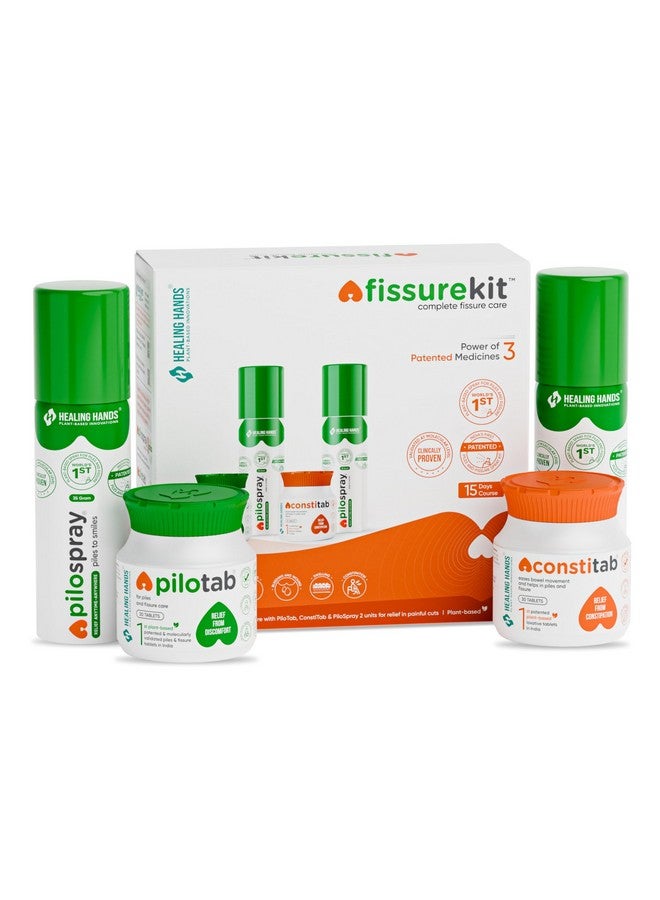 Healing Hands Healing Hands FissureKit Complete Fissure Care Kit - 15 Days, Kit includes 2 PiloSpray + PiloTab + ConstiTab, Patented Plant Based Piles Solution, Clinically Proven, Herbal & Natural Fissure Care - Image 1