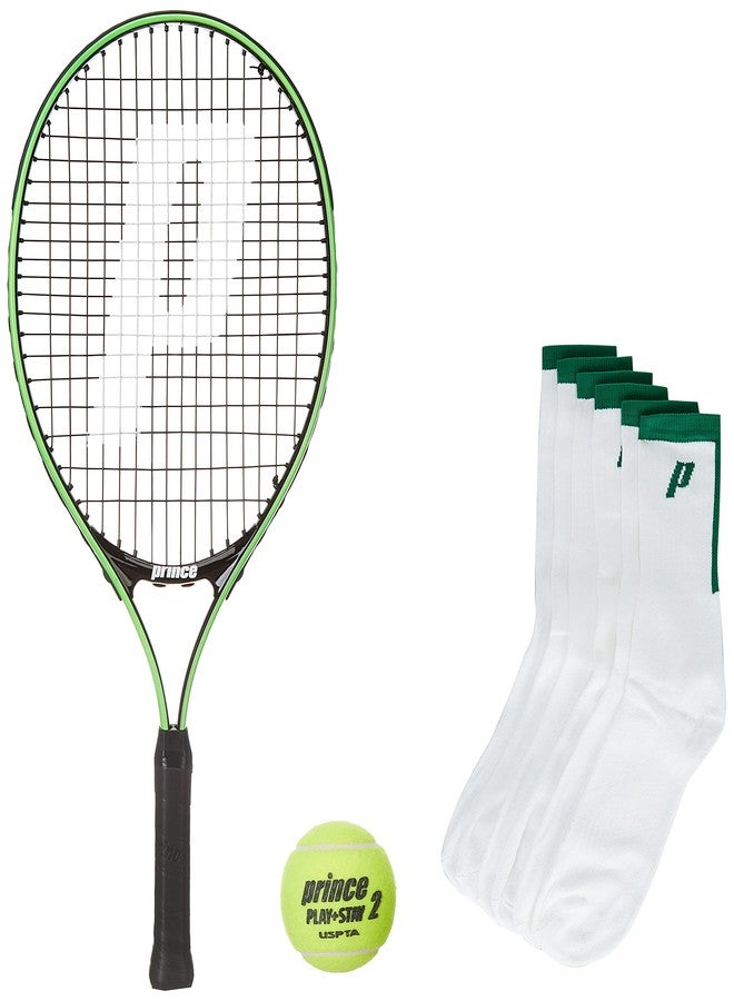 برنس مضرب تنس برينس تور 23 من الألومنيوم مع 12 كرة تنس برتقالية من المرحلة الثانية وجوارب لاعب - Image 1