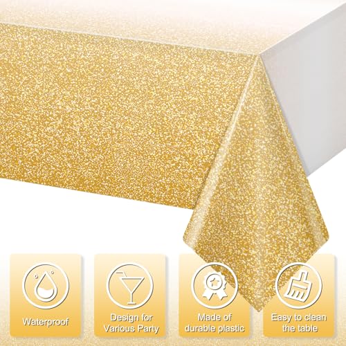 FunnyPars 3 Pack Ombre Gold Plastic Tablecloth for Parties, Gradient Yellow Gold Disposable Tablecloths for Rectangle Tables, Light Gold Table Cover for Wedding Birthday Anniversary Party, 54x108Inch - Image 3