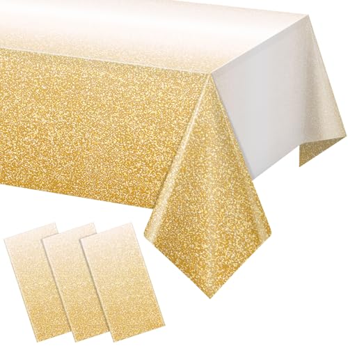 FunnyPars 3 Pack Ombre Gold Plastic Tablecloth for Parties, Gradient Yellow Gold Disposable Tablecloths for Rectangle Tables, Light Gold Table Cover for Wedding Birthday Anniversary Party, 54x108Inch - Image 1