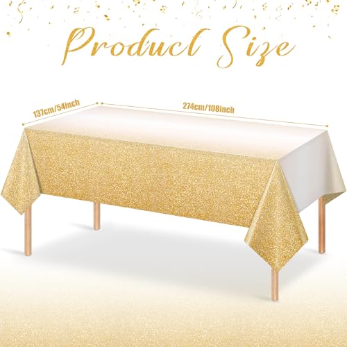 FunnyPars 3 Pack Ombre Gold Plastic Tablecloth for Parties, Gradient Yellow Gold Disposable Tablecloths for Rectangle Tables, Light Gold Table Cover for Wedding Birthday Anniversary Party, 54x108Inch - Image 2