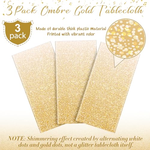 FunnyPars 3 Pack Ombre Gold Plastic Tablecloth for Parties, Gradient Yellow Gold Disposable Tablecloths for Rectangle Tables, Light Gold Table Cover for Wedding Birthday Anniversary Party, 54x108Inch - Image 4