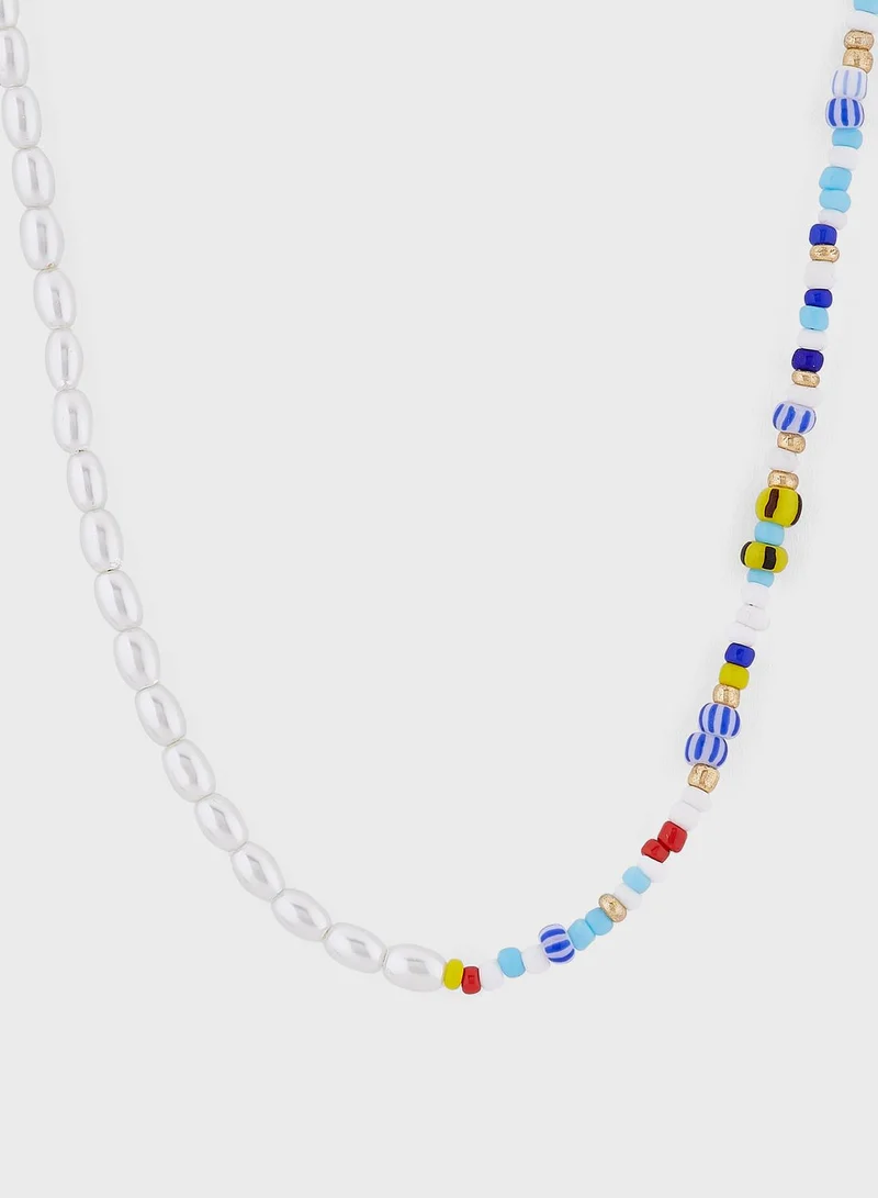 Ginger Layered Beaded Pearl Pendant Necklace