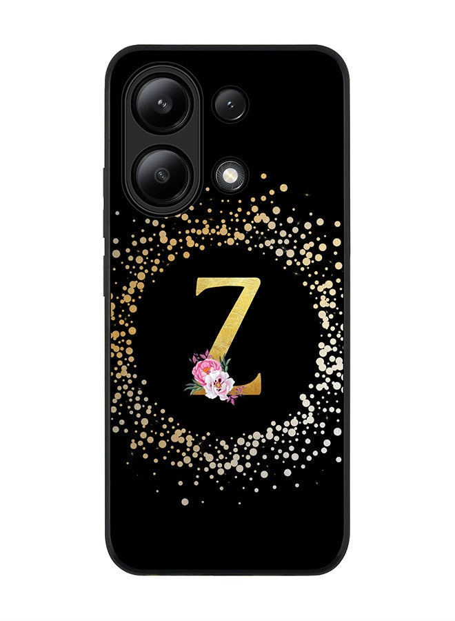 Stylizedd Rugged Black edge case for Xiaomi Redmi Note 13 4G, Slim fit Cover Custom Monogram Initial Letter Floral Pattern Alphabet - Z ( Black ) - Image 1