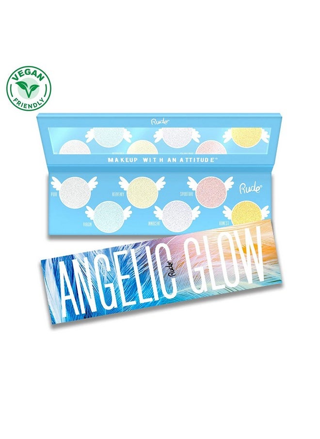 Rude - Cosmetics ; Angelic Glow Highlighter And Eyeshadow Palette ; Highlighter Makeup And Shimmer Eyeshadow Makeup Palette ; 6 Angeliclike Makeup Pigments With Mirror - Image 1