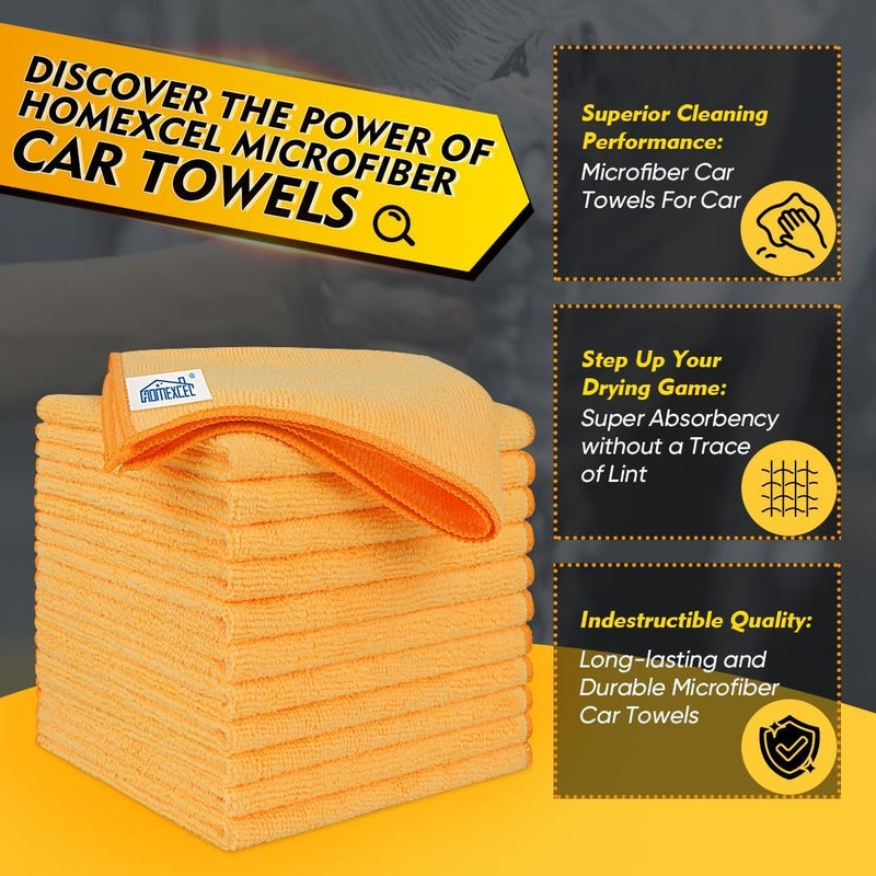 HOMEXCEL Yellow Microfiber Cleaning Cloths 12 Pack, 12.5 x 12.5 inch Microfiber Towel for Cars, Ultra Absorbent Car Washing Cloth, Lint Free Streak Free Cleaning Rags for Car, Kitchen, and Window Multi-use qualified quality - Image 3