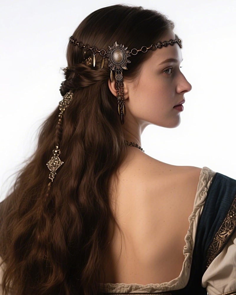 L'VOW Norse Valkyrie Gold Headband Gypsy Headpiece Vintage Head Chain Hair Accessory for LARP Renaissance Wedding, Bronze - Image 2