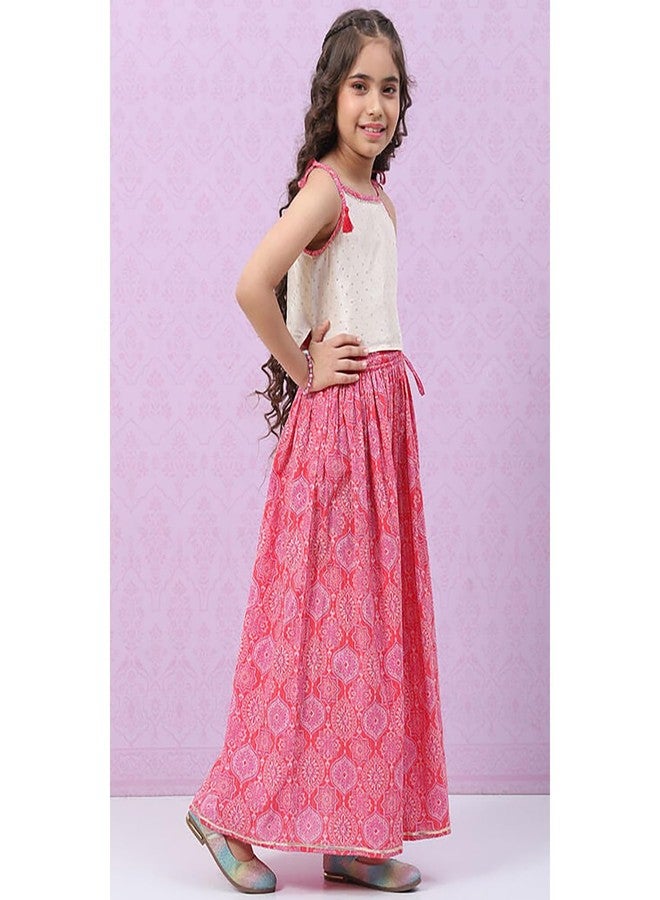 BIBA Girls Viscose Flared Printed Lehenga Set (KW5070EAW22RED_Red_13) - Image 4