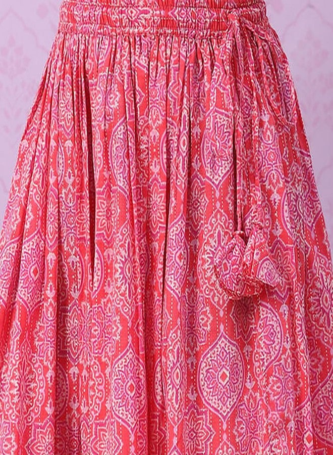 BIBA Girls Viscose Flared Printed Lehenga Set (KW5070EAW22RED_Red_13) - Image 3