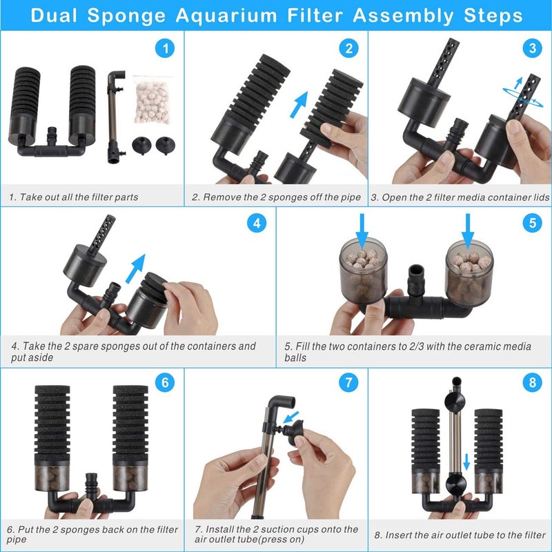 hygger Aquarium Double Sponge Filter, Comes with 2 Spare Sponges (S) - Image 5