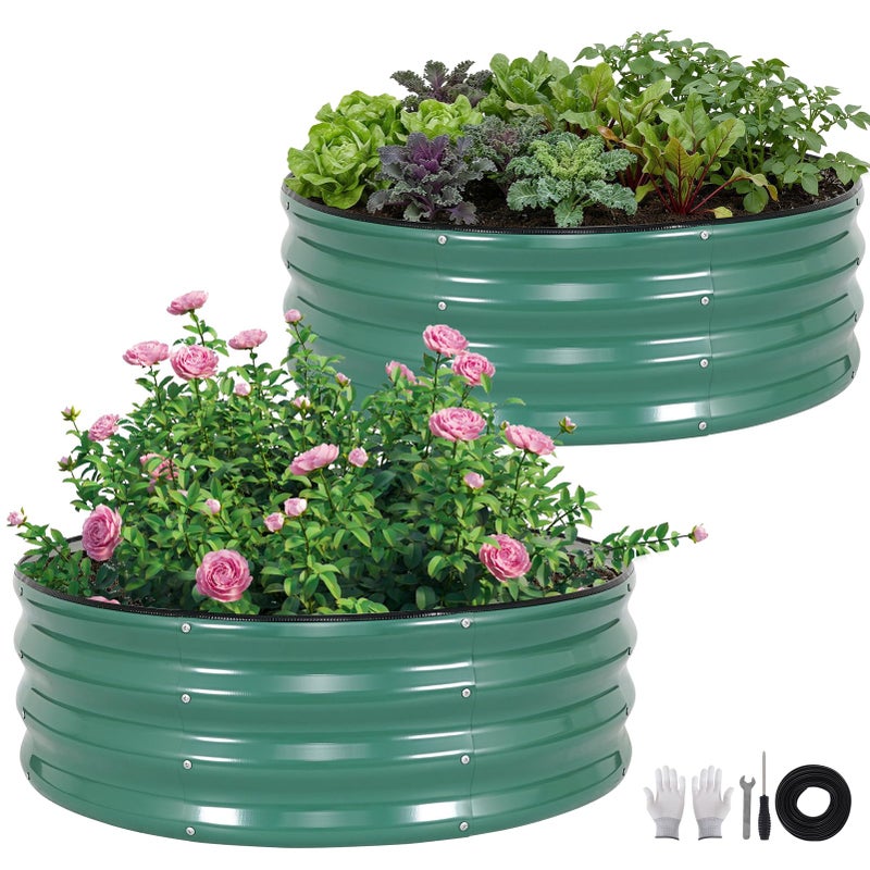 ZORMY Galvanized Raised Garden Bed Outdoor Round Metal Planter Boxes 2 Pcs 3x3x1ft Steel Raised Bed Kit for Planting Vegetables Fruits FlowersLotusGreen - Image 2