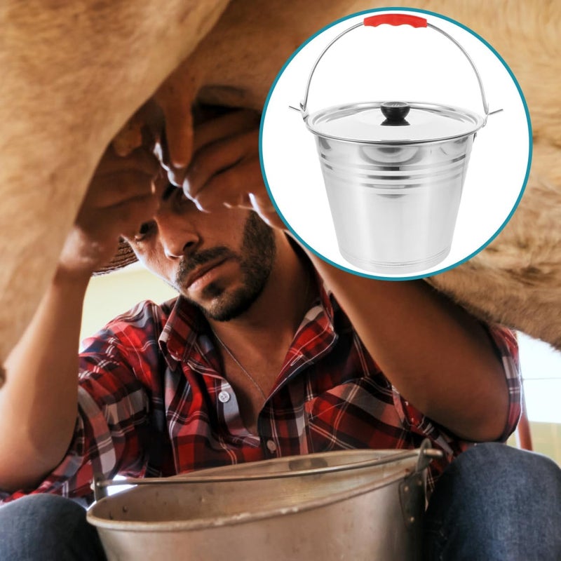 MERRYHAPY Metal Bucket with Lid - Stainless Steel Bucket Milk Pail Container with Handle Flower Pot for Many Home Tasks Carry Water or Milk for Outdoor Household - Image 5
