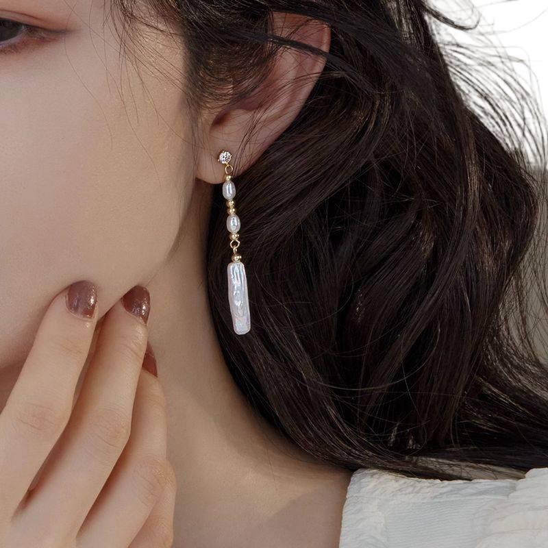 Silver Pearl Earrings with Rhinestone Detail and Silver Tone Finish Lightweight Non Pierced Jewelry for Women and Daily Wear - Image 3