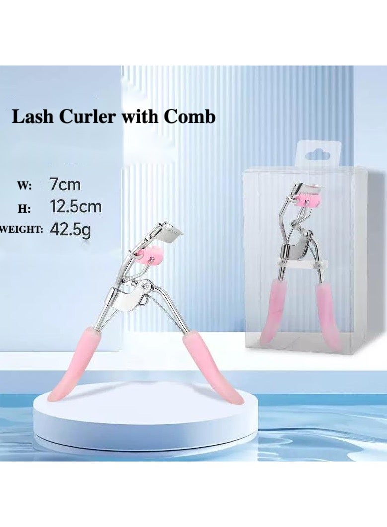 Stainless Steel Eyelash Curler with Built-in Comb Pinch Pain-Free Suitable for Any Eye Shapes and Sizes (Light Pink) - Image 2