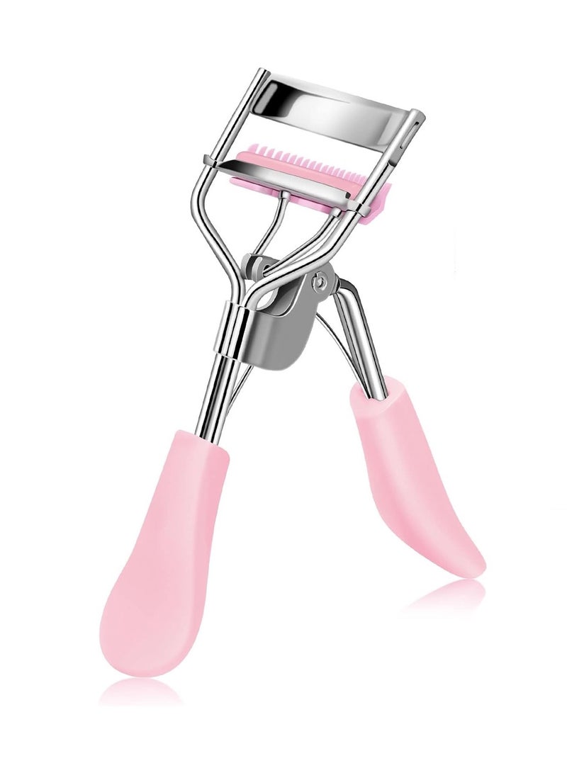 Stainless Steel Eyelash Curler with Built-in Comb Pinch Pain-Free Suitable for Any Eye Shapes and Sizes (Light Pink) - Image 1
