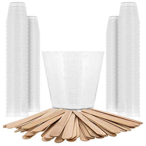 Pouring Masters 3 Ounce 90ml Graduated Plastic Measuring Cups 100 Clear Cups  25 Mixing Sticks  For Acrylic Paint Resin Epoxy Art Kitchen Cooking Medicine Laboratory  OZ ML Measurements
