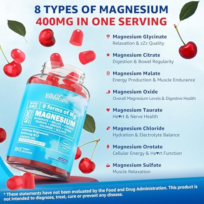 EnvyCure Magnesium Complex Gummies 400mg | as 8 Forms of Magnesium Glycinate, Malate, Citrate, Taurate, Oxide & More | w/Ashwagandha Extract, D3 & B12 Supports for Calm, Zzz, Mood, Muscle Cramp - Vegan 120Cts - Image 3