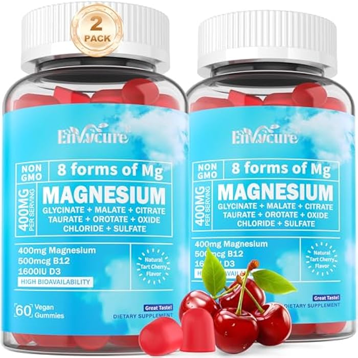 EnvyCure Magnesium Complex Gummies 400mg | as 8 Forms of Magnesium Glycinate, Malate, Citrate, Taurate, Oxide & More | w/Ashwagandha Extract, D3 & B12 Supports for Calm, Zzz, Mood, Muscle Cramp - Vegan 120Cts - Image 1
