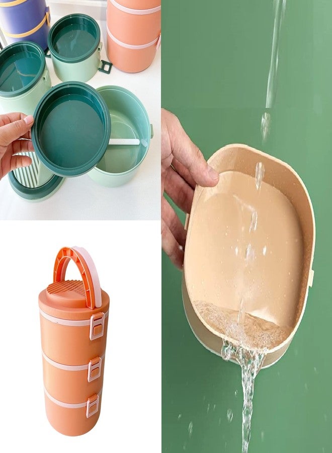 STESHWK 3 Layer Protable Lunch Box for Leak-Proof and Protable Travel-Friendly Food Container Tiffin Box with Handle - Image 2