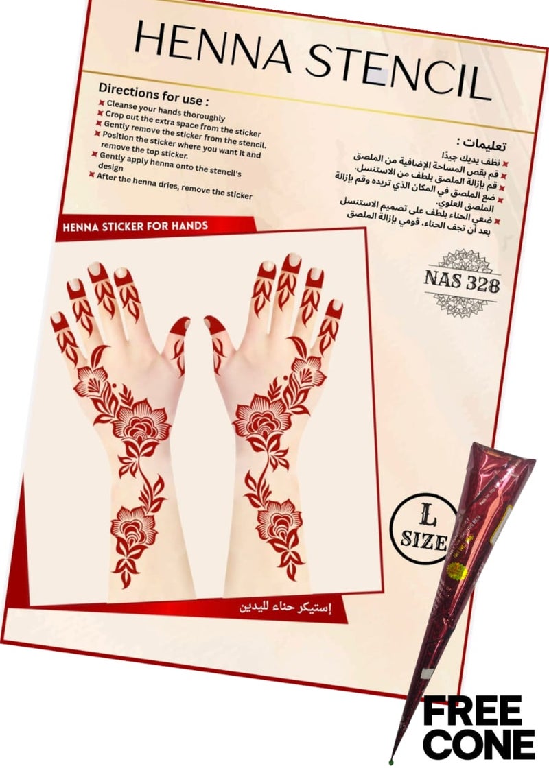 Reusable Henna Stencil Set 3PCS COMBO with Free Cone – Easy Mehndi Design Templates for Hands NAS328 - Image 1