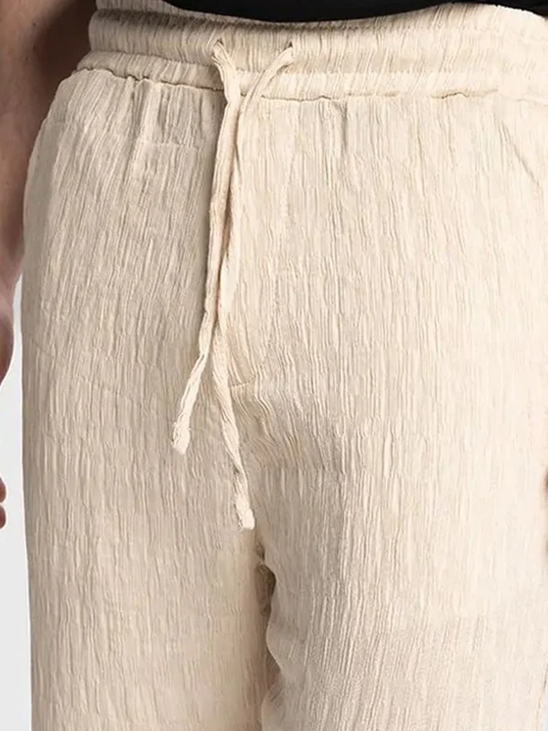Giesto Beige Natural GIESTO Textured Regular Fit Drawstring Waist Pants for Men | Best Price UAE