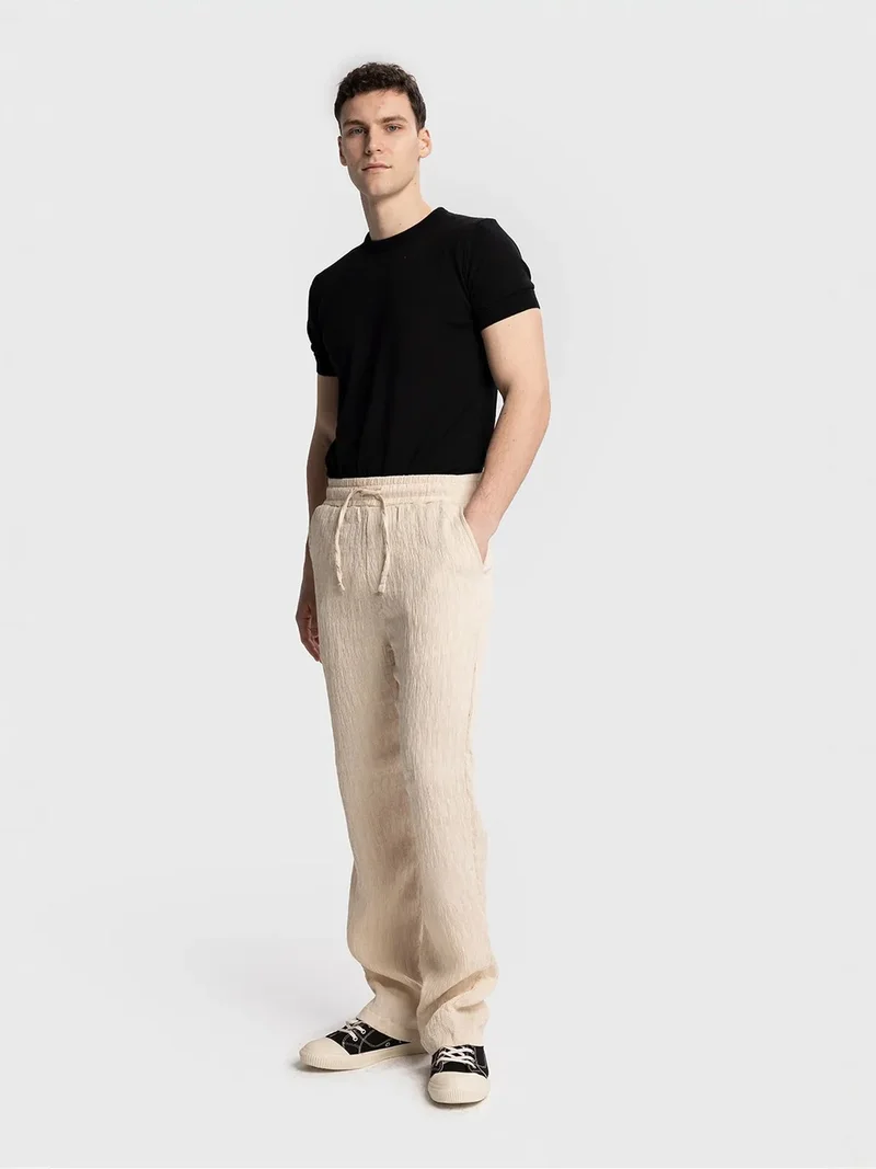 Giesto Beige Natural GIESTO Textured Regular Fit Drawstring Waist Pants for Men | Best Price UAE